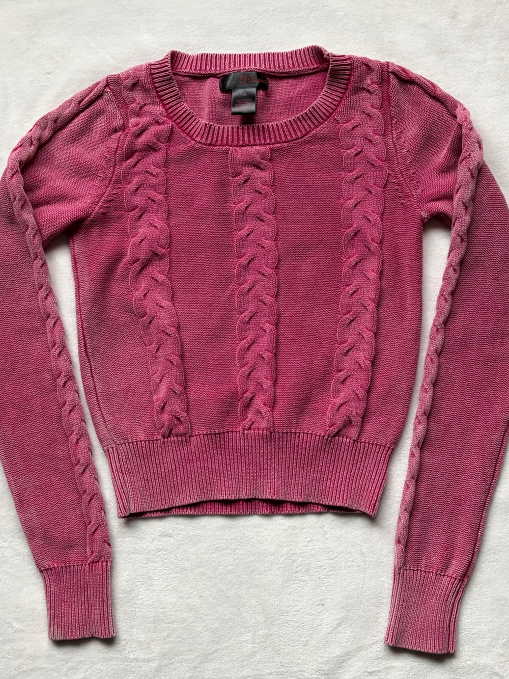 Cable-Detail Crewneck Sweater in Berry Pink